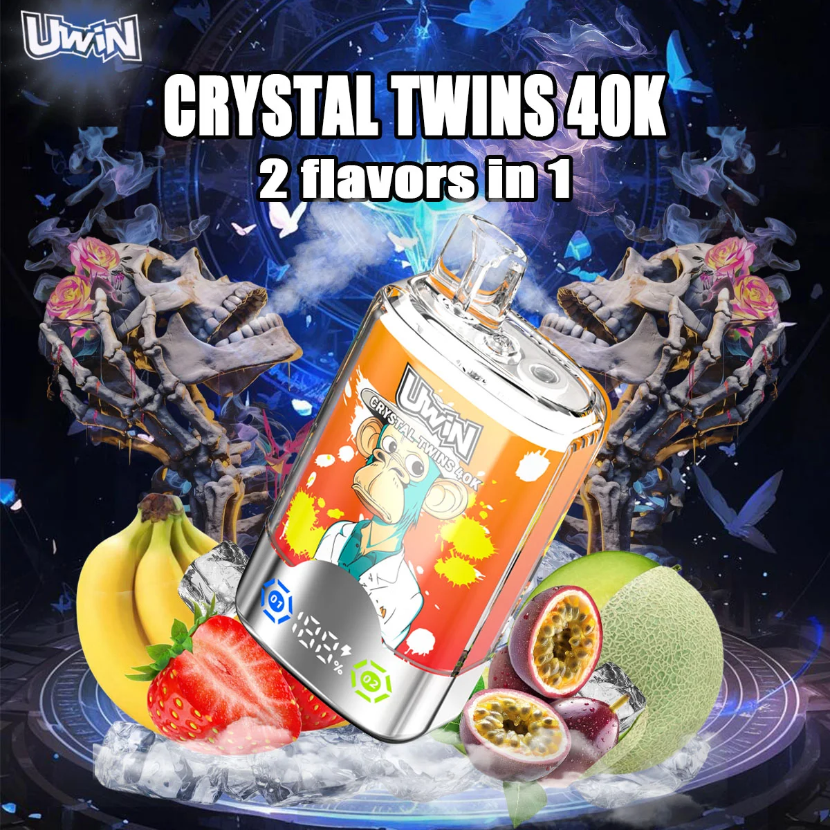 Uwin Twins Crystal 40000 Puffs Disposable Vape | 2-in-1 Dual Flavor & Smart LED Display - Image 2